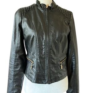 Therapy Woman’s Black Leather Full Zip Waist Length Jacket Size Medium